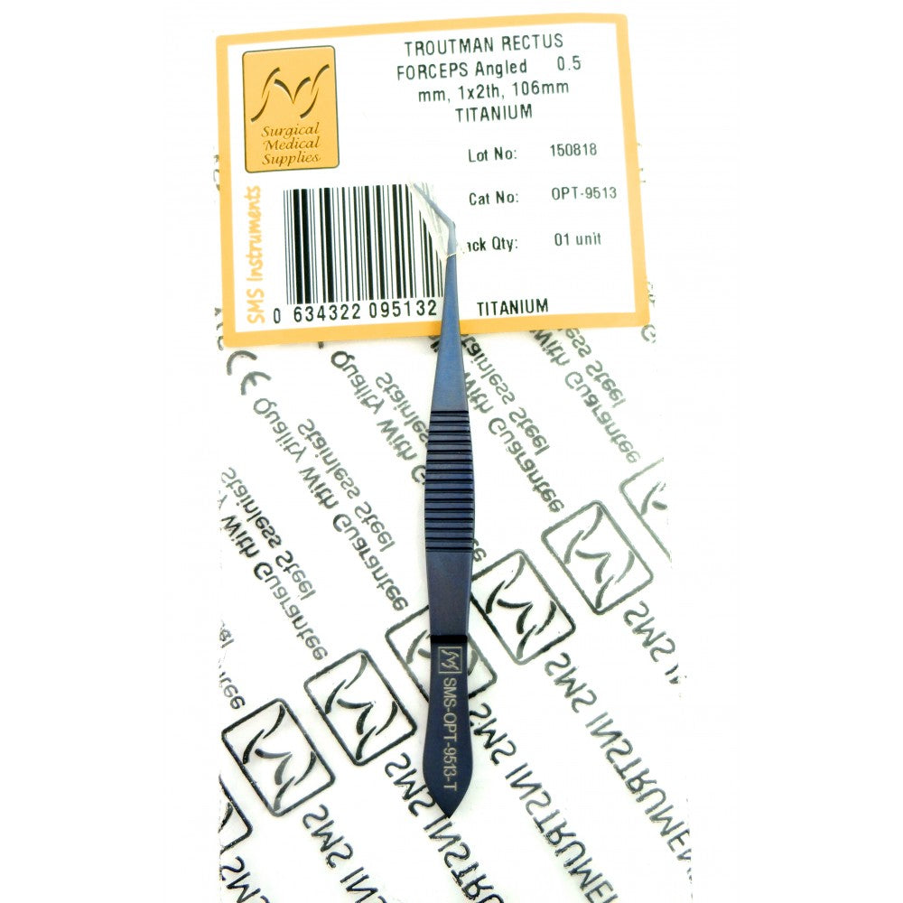 Troutman Rectus Forceps Angled 1x2 teeth Titanium 106 mm